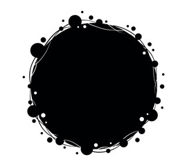 Abstract black ink splash with circular shape with splattered effect