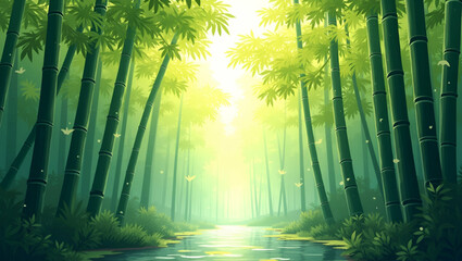 Fototapeta premium Serene Bamboo Forest Watercolor: Calming Nature Illustration