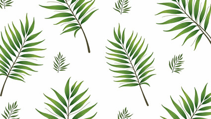 Various Palm Species in Natural Greens on White Background: Botanical Garden Seamless Tile Pattern for Serene Spaces - Perfect for Photo Stock Concepts with Left Space