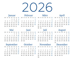 Calendar 2026 in German. Week starts on Monday.