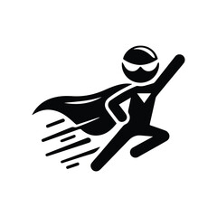 superman icon, isolated silhouette man in cape on transparent background