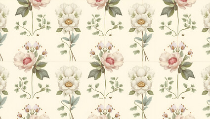 Antique Flowers and Muted Colors: Vintage Seamless Tile Pattern for Classic Living Rooms - Perfect Photo Stock Concept with Empty Space on the Left Side for Design Flexibility