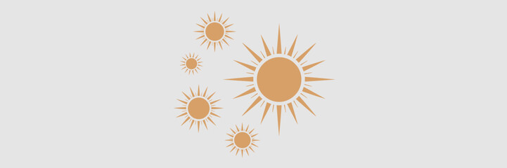Fototapeta premium Vector set of multiple sun icons in different sizes, arranged in a circular pattern