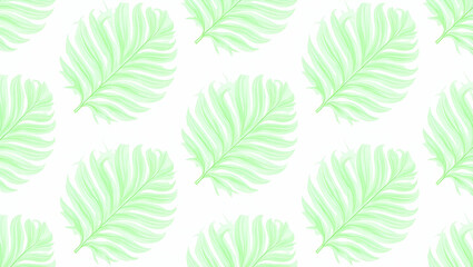 Fototapeta premium Tropical Fern Seamless Tile Pattern: Large Fern Fronds & Vibrant Green Leaves on White Background - Perfect for Vibrant Living Room Decor with Space for Customization in Photo Stock