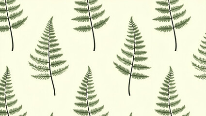 Naklejka premium Antique Fern Sketches and Muted Green Tones: Vintage Seamless Tile Pattern Perfect for Classic Libraries - A Simple Flat Vector Illustration for a Smart Business Tone
