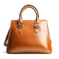 Brown elegant leather women’s bag on white background