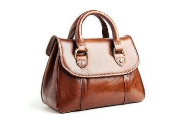 Brown elegant leather women’s bag isolated on white background