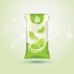 Lime package with lime slices. mockup with vector Background