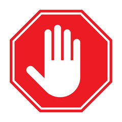 Obraz premium Red stop sign with hand, No entry hand red label or sticker, stop, ban or prohibited icon.