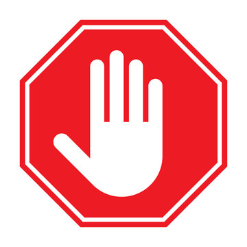recommend clip art: Red stop sign with hand, No entry hand red label or sticker, stop, ban or prohibited icon.