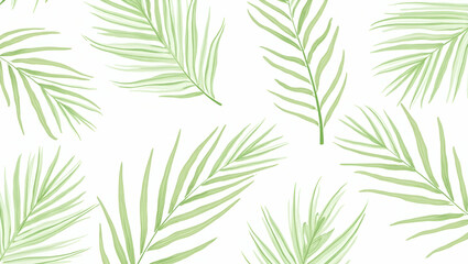 Various Palm Species in Natural Greens on White Background: Botanical Garden Seamless Tile Pattern for Serene Spaces - Perfect for Photo Stock Concepts with Left Space