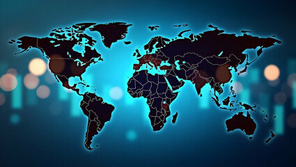 Flat Double Exposure Global World Map: A Smart Business Concept for Financial Stock Market Trading Background in Cute Vector Illustration