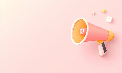 a simple pink megaphone on the right side of an empty flat vector backgrou