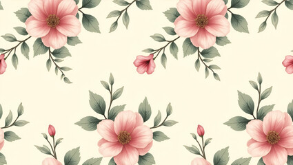 Obraz premium Flat Vintage wildflowers seamless tile pattern with distressed roses and lilies and muted color palette ideal for retro kitchens concept as Distressed roses and lilies with muted colors create vintage