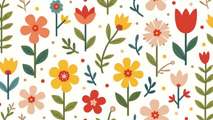 Flat Whimsical blossom seamless tile pattern with playful flowers and bright colors perfect for childrens rooms concept as Playful flowers and bright colors create whimsical seamless tile pattern perf