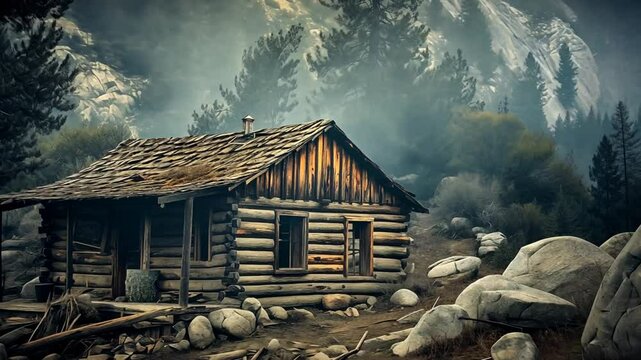 Blockh&uuml;tte inmitten eines dichten Waldes bei Tageslicht