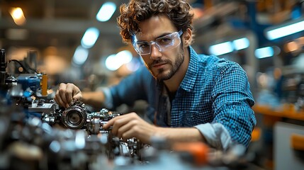 Focused Machinist Repairs Machine