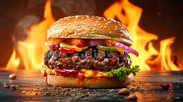 Leckerer Cheeseburger mit geschmolzenem K&auml;se auf Grill