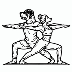 Fototapeta premium Rottweiler Dog Couple practicing yoga together minimalist drawing a harmonious pose showcasing strength and love