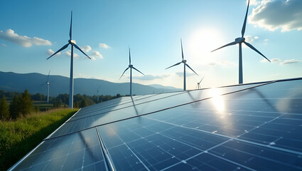 Transform Your Corporate Office with Renewable Energy: Install Solar Panels and Wind Turbines for Sustainable Power Solutions and Enhanced Energy Efficiency in a Cute Vector Illustration Style