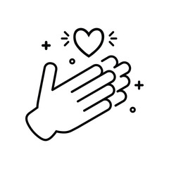 Applause icon in line style with thank you. Hands with a heart