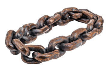 A Heavy, Weathered Chain Lies In An Incomplete Circle, Hinting At A Story Of Restraint Or Connection, With A Dark Bronze Hue Against A Stark Isolated on Transparent Background