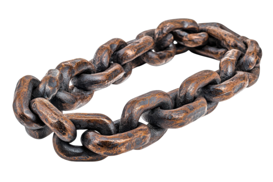 A Heavy, Weathered Chain Lies In An Incomplete Circle, Hinting At A Story Of Restraint Or Connection, With A Dark Bronze Hue Against A Stark Isolated on Transparent Background