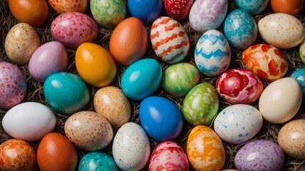 lots of colorful eggs for the bright holiday of Easter
