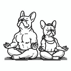 French Bulldog Couple sitting yoga poses minimalist vector graphic illustrating a harmonious pair in peaceful postures