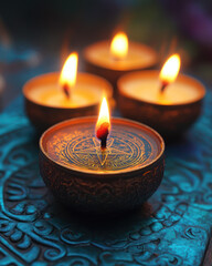 Glowing Candles Teal Background Serenity Relaxation