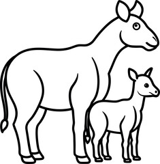 Artistic black and white drawing of a horse and foal, perfect for farm animal educational content or creative designs