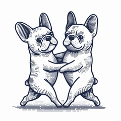 French Bulldog Couple dancing slowly a minimalist silhouette graphic depicts romantic canine waltz