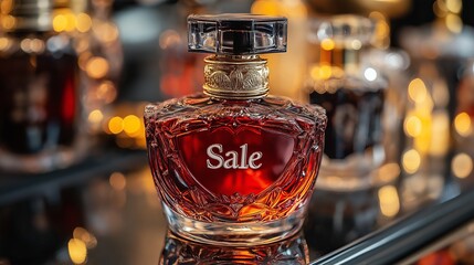 Elegant perfume bottle featuring Sale promotion displayed