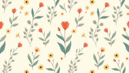 Mid Century Modern Seamless Tile Pattern: Retro Tulips & Daisies