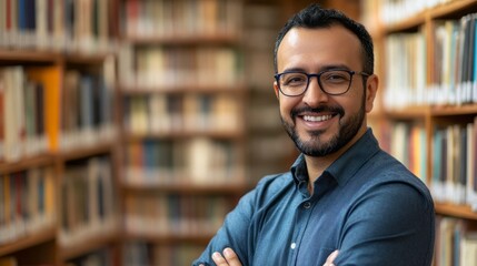 Arab student is in the library. Reading book in school. Study lessons for exam. Hard worker concept