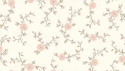 Delicate Ivy Vines and Soft Pastel Hues: Romantic Seamless Tile Pattern for Cozy Bedrooms - Perfect for Photo Stock Concepts with Empty Space on the Left Side