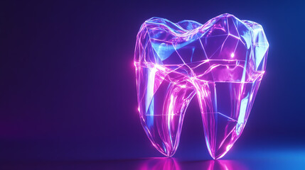 Human Organ Molar Tooth, Dental Care, Orthodontic, Digestive, Skeletal System Medical Cybernetic Part Transplant Replacement Hologram Neon Glow Futuristic Triangle Low Poly Object Background