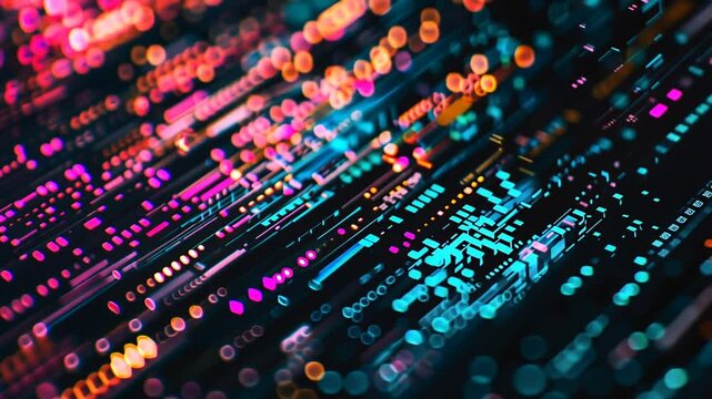 Bunte digitale Datenstr&ouml;me auf dunklem Hintergrund