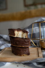 homemade oatmeal sponge cake with chocolate filling recipe. healthy food