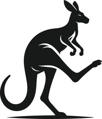 A kangaroo kicking off the ground with one foot still touching vector silhouette