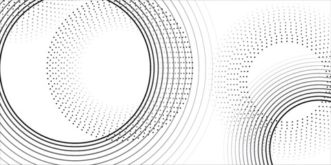 White abstract minimalist background with circle lines and dot pattern.