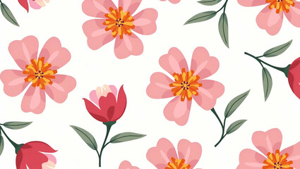 Fototapeta premium Bold Colored Abstract Peonies: A Contemporary Seamless Pattern with Asymmetrical Layout for Modern Art - Perfect for Stylish Decor and Unique Design Projects in Flat Vector Illustration