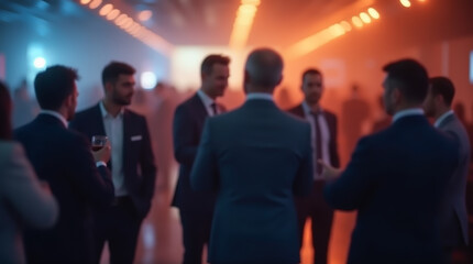Image of a crowd at a business reception where faces and details are indistinguishable, with a focus on the atmosphere and lighting