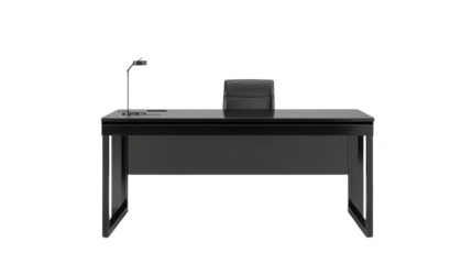 black office desk with lamp table isolated on white background