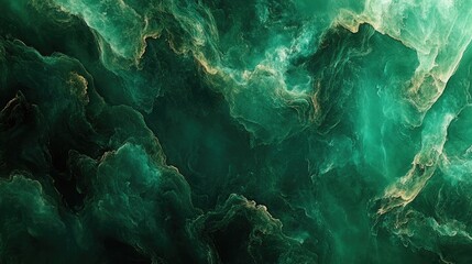 Abstract Emerald Green and Gold Swirling Cloud Formation Digital Art Background Texture