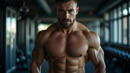 Flat Strong athlete man trains in gym invests disciplined routine builds healthy lifestyle synergy brand alignment fosters reliability positive role model influences fitness concept as A weightlifter 
