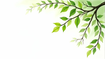 Realistic Watercolor Birch Tree with Delicate Green Leaves on White