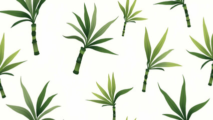 Fototapeta premium Flat Tropical bamboo leaves seamless tile pattern with lush green stems and vibrant leaf clusters on white background ideal for sunny lounges concept as Lush green bamboo stems and vibrant leaf cluste