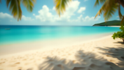 Tropical Beach Scene: Blurred Palms & Bokeh for Summer Vacation