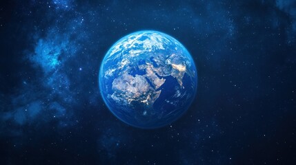 The beautiful blue planet earth is seen in the vast cosmos